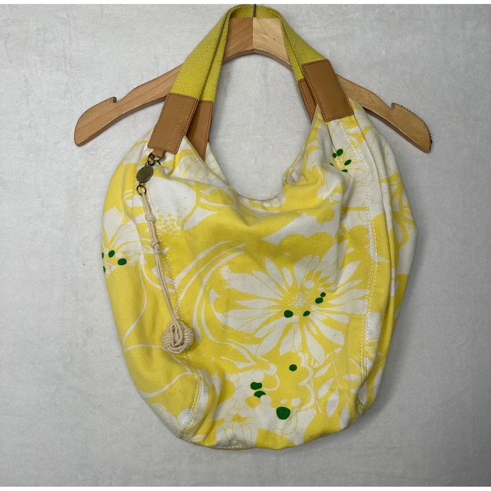 Tommy Hilfiger Yellow White Floral Canvas Hobo‎ Shoulder Bag